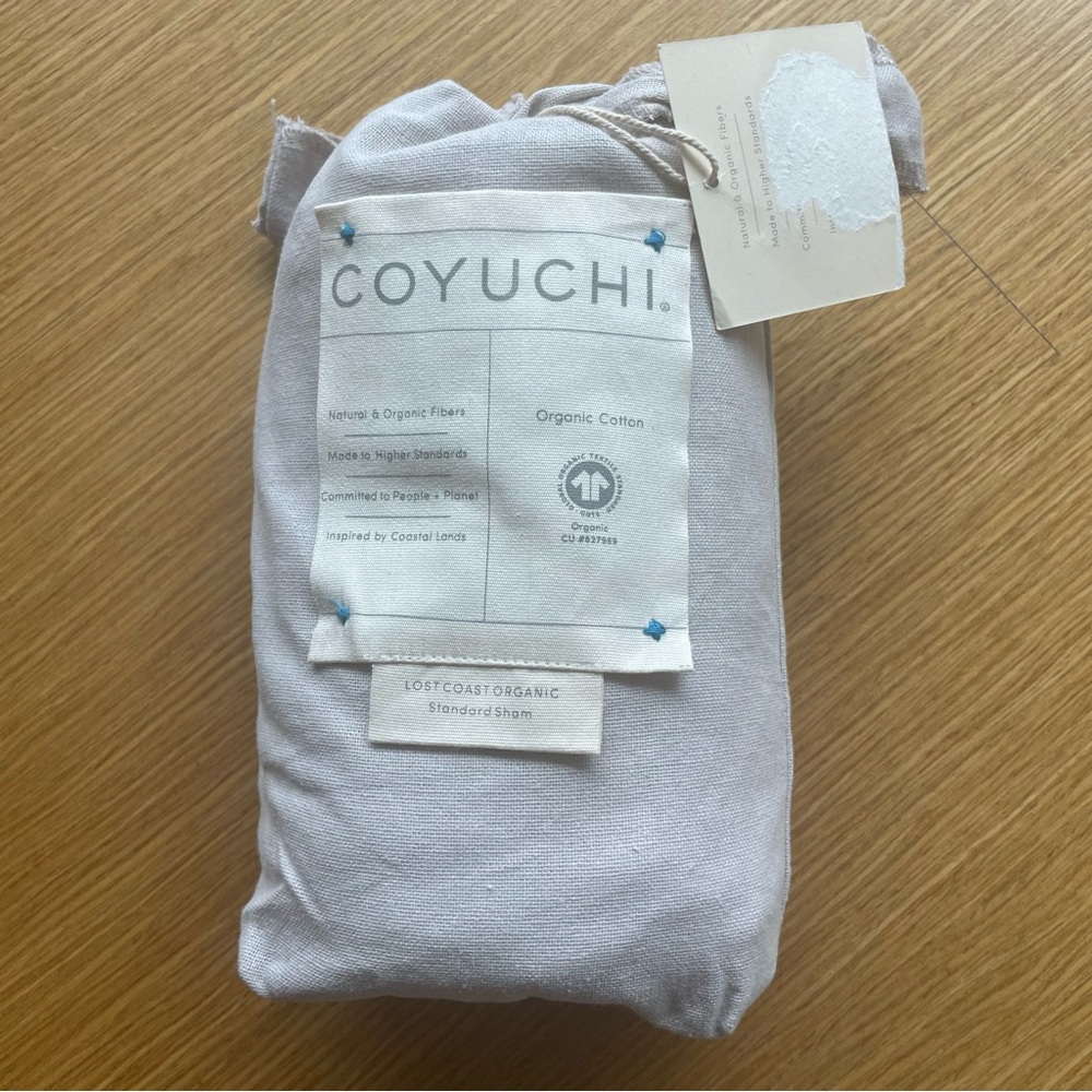 Coyuchi Lost Coast Organic Standard Sham Cover White Gray Blue Neutral NEW